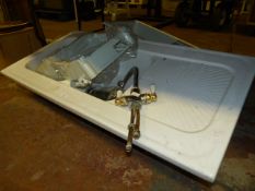 White Ceramic Double Sink with Mixer Tap