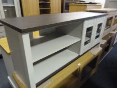 *Grey TV Entertainment Unit with Darkwood Top, Glazed Doors and Shelf
