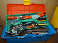 Tub Box and Contents Including Screwdrivers, Pliers, Spanners, etc.