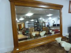 Large Oak Framed Bevelled Edge Wall Mirror Over Mantel