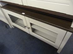 *Grey TV Unit with Glazed Doors and Darkwood Top