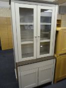 *Grey and Darkwood Wall Unit with Glazed Doors and Two Door, Single Drawer Base Unit