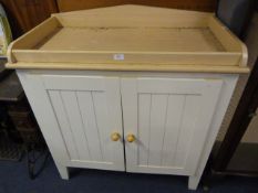White Double Door Cupboard with Beech Top