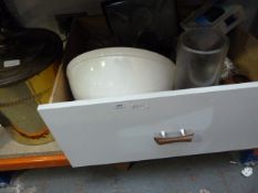 Box Containing Glassware, Vases, Mixing Bowl, Pocket Radio, Books, etc.
