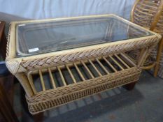 Cane and Glass Topped Coffee Table