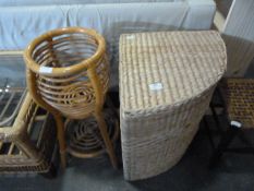 Wicker Linen Basket and a Cane Plant Stand