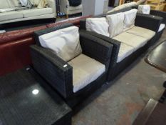 Rattan Three Seat Sofa with Two Armchairs and Glass Top Coffee Table