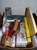 Box of Ornaments, Kitchenware, Books, 5 KG Scales, etc.