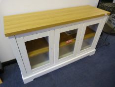 *White Glazed Three Door Sideboard with Light Oak Top