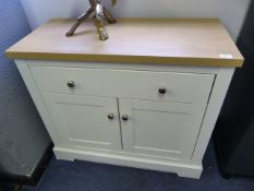 *White Two Door, Single Drawer Sideboard with Light Oak Top