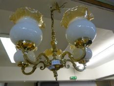 Brass Five Branch Ceiling Light