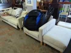 Large Upholstered Sofa Bed with Armchair and Pouffe