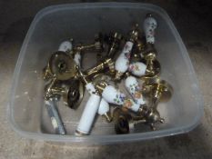 Box Lot of Ceramic and Brass Door Furniture
