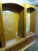 Two Oak Shop Display Units with Glass Shelves and Doors