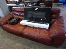 Red Leather Effect Three Seat Sofa