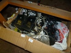 Box of Computer Cables, Radio Control Monitors, etc.