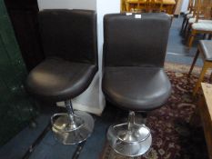 Pair of Brown and Chrome Gas Lift Barstools