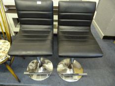 Pair Black and Chrome Gas Lift Barstools
