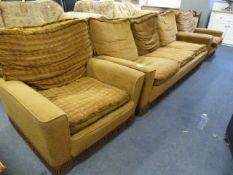 *Brown Dralon Three Seat Sofa with Two Armchairs
