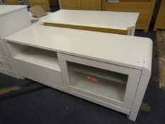 *White TV Entertainment Unit with Glazed Door and Single Drawer