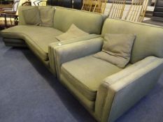 1950's Green Upholstered G-Plan Corner Sofa and Armchair