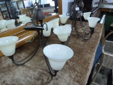 *Trio of Three Branch Tubular Metal Ceiling Lights