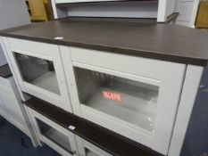 *Grey TV Unit with Glazed Doors and Darkwood Top