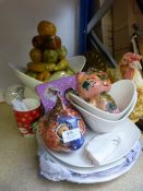 White Ceramic Dinnerware, Fruit Bowl and Ornaments