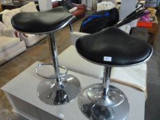 Two Chrome and Black Seated Gas Lift Barstools