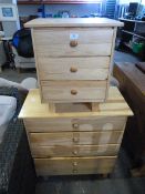 Pine Four Height Chest of Drawers and a Three Drawer Side Cabinet