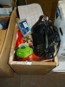 *Tea Chest Containing Assorted Christmas Aprons, Bags, Decorations, etc.