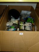 *Box Containing Assorted Halloween Items Including Masks and Blow up Skeletons