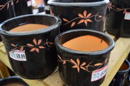*Three Assorted Black Glazed Plant Pots