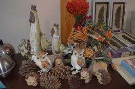 *Assorted Decorative Ornaments Including Chickens, Hedgehogs, Owls, etc.