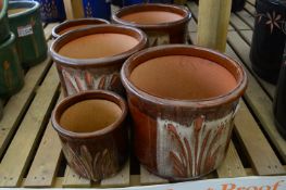 *Five Assorted Brown Glazed Plant Pots