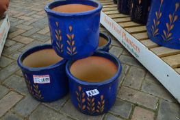 *Four Blue Glazed Plant Pots