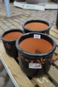 *Three Black Glazed Plant Pots