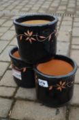 *3 Small Black Glazed Plant Pots