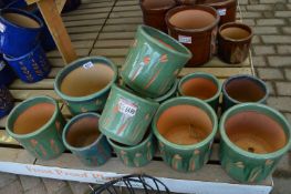*Eleven Assorted Green Glazed Plant Pots