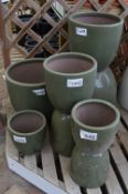 *Eight Glazed Green Plant Pots (Assorted Sizes)