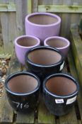 *Three Black and Three Violet Plant Pots