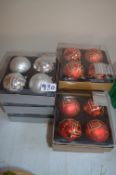 *Eight Boxes of Shatterproof Silver and Red Baubles