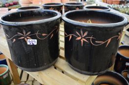 *Two Large Black Glazed Plant Pots