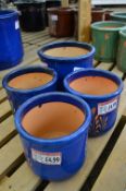 *Four Small Blue Glazed Plant Pots