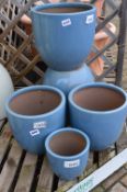 *Five Glazed Blue Plant Pots