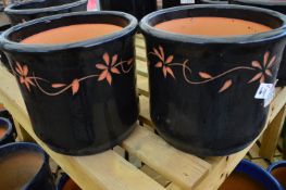 *Two Black Glazed Plant Pots
