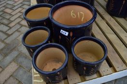 *Five Assorted Blue Glazed Plant Pots