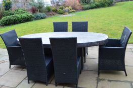*Large Oval Outdoor Table with Six Rattan Chairs