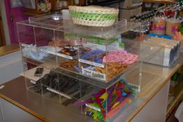 *Three Perspex Holders Containing Assorted Condiments, Stainless Steel and Plastic Cutlery