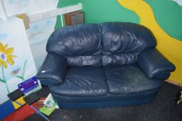 *Two Seat Blue Leather Sofa